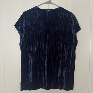 Zara Crush Velvet Dark Blue Sleeveless Top